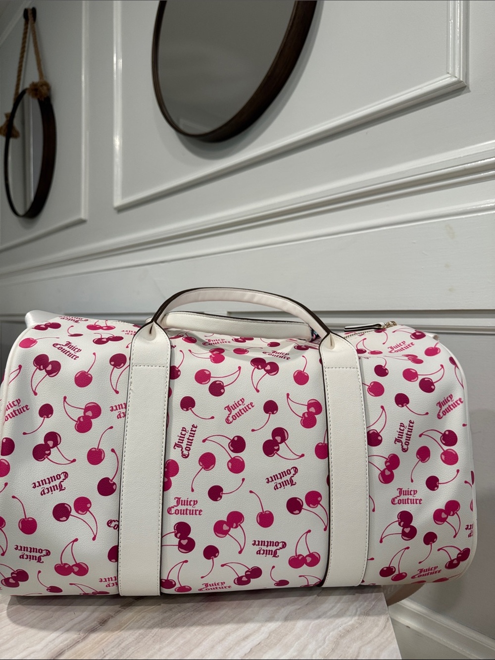 Juicy Couture Y2K Bag Pink Cherry On Top Logo Weekender Travel Duffle Bag NWT - Picture 8 of 17